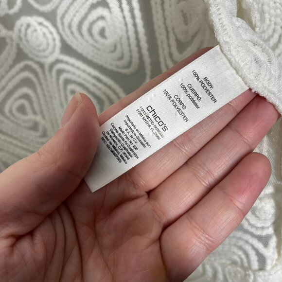 Chico's Travelers Collection White Braided Stitch Open front Short Sleeve Jacket - Picture 4 of 10